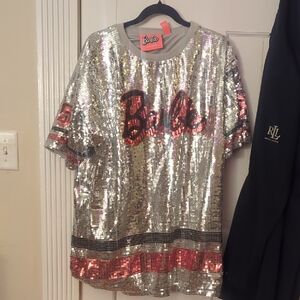 Barbie Glittering Silver and Pink Sequin T-Shirt Dress